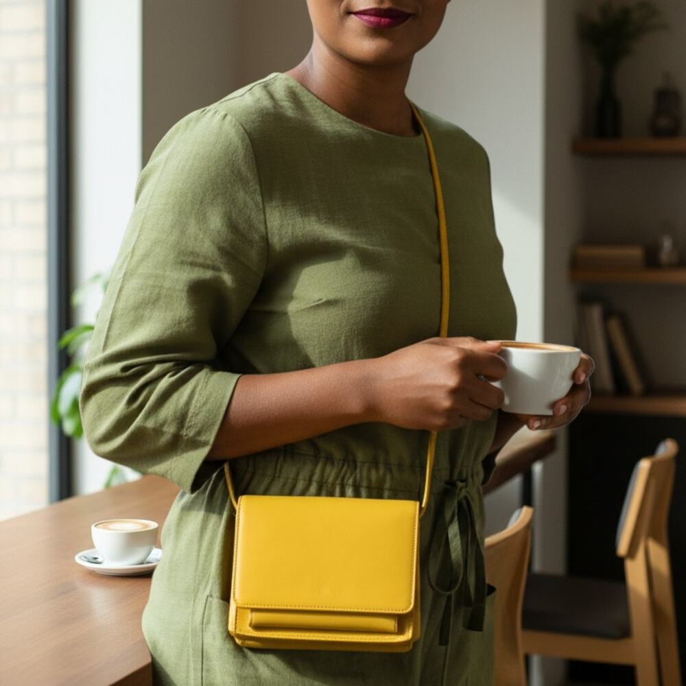 Hobo Yellow Shoulder Bag Leather Crossbody Organizer Small Mini Adjustable Strap